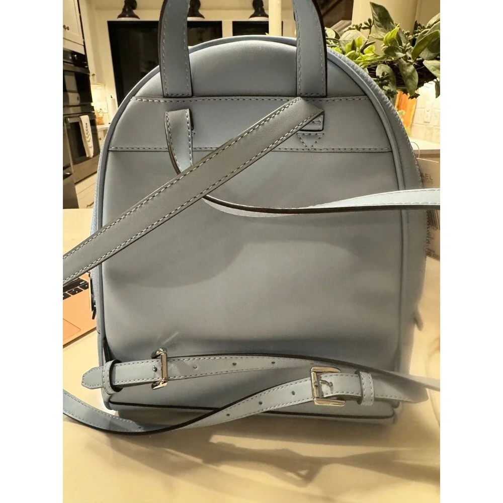 NWT Michael Kors Rhea Women Medium Embellished Zip Pocket Backpack Bag Light Sky